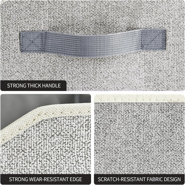 Large closet shelf organizer with fabric storage bins and handles