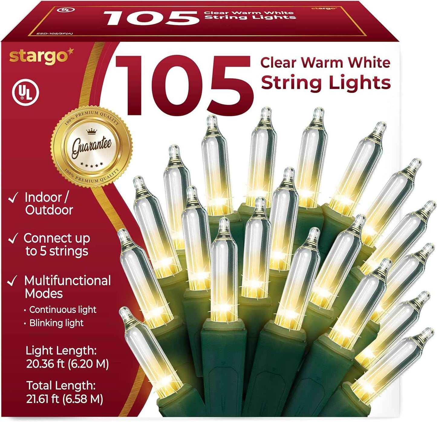 Clear Warm White Christmas Tree Lights, 6.3FT String with 35 Mini Incandescent Bulbs, Green Wire, Twinkle Lighting Modes