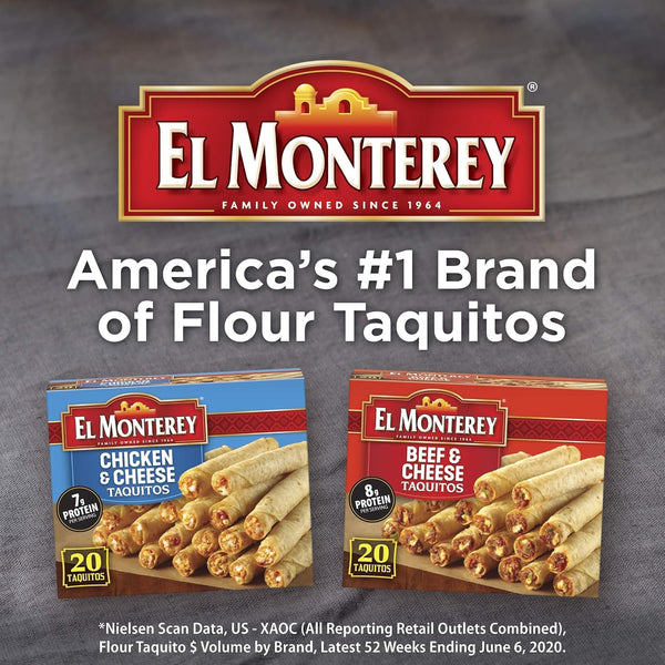 El Monterey Taquitos Flour, Chicken and Cheese Box, 20 Oz, Frozen Mexican Dinner