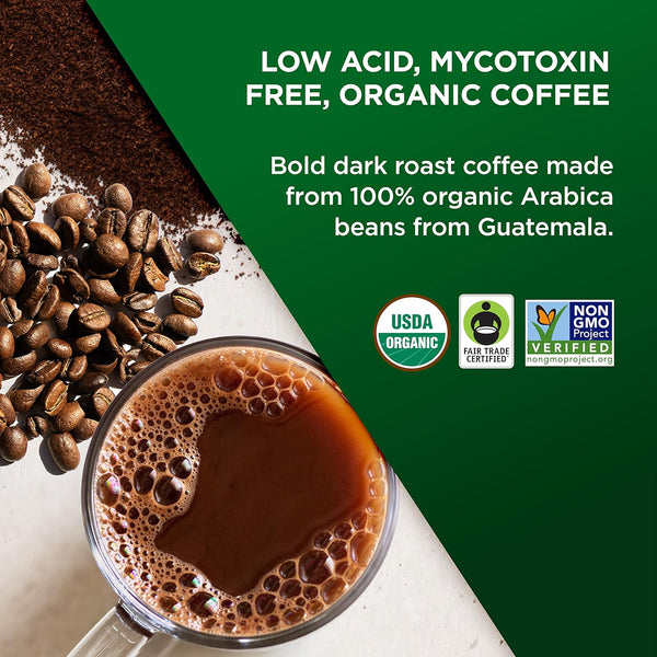 VitaCup Perfect Low Acid Coffee Ground, USDA Organic & Fair Trade, Mycotoxin Free, Dark Roast Guatemala Single Origin
