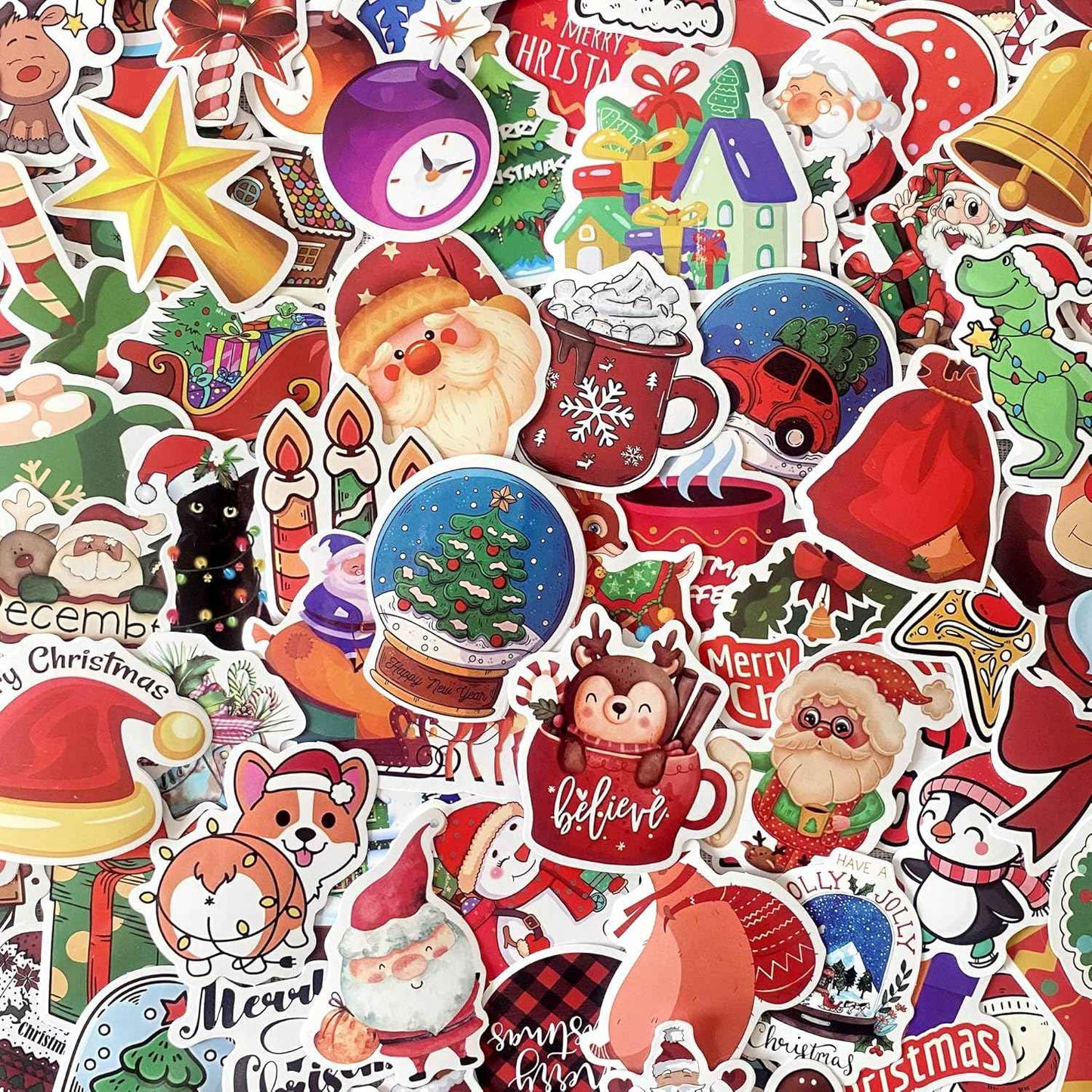 AOWDIAO 200 Pcs Cute Christmas Vinyl Stickers for Water Bottles, Scrapbooking & Crafts – Fun Holiday Party Favors, Xmas Gifts for Kids & Adults