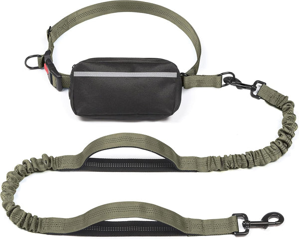 iYoShop hands-free dog leash with zipper pouch and dual padded handles for medium and large dogs (large, 25-120 lbs, black)