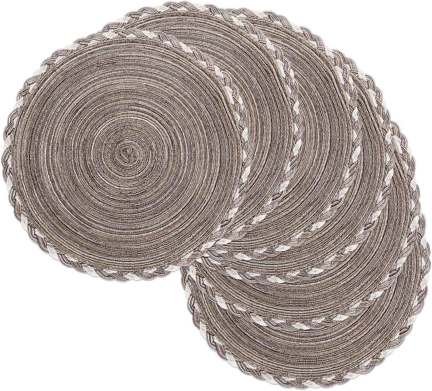 SHACOS 15 inch Round Braided Placemats Set of 6 Non Slip Heat Resistant Cotton Polyester Table Mats Washable Place Mats for Kitchen Dining Party Table Decor (Beige, 6)