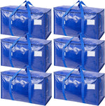 Extra Large Moving Bags with Zippers and Carrying Handles, 6 Pack, Blue