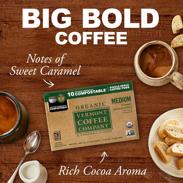 Vermont Coffee Company Organic Medium Roast Single-Serve Compostable Coffee Pods for Keurig