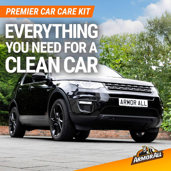armor all premier car care kit, 8-piece kit, includes car wax, wash kit, glass cleaner, and tire cleaner