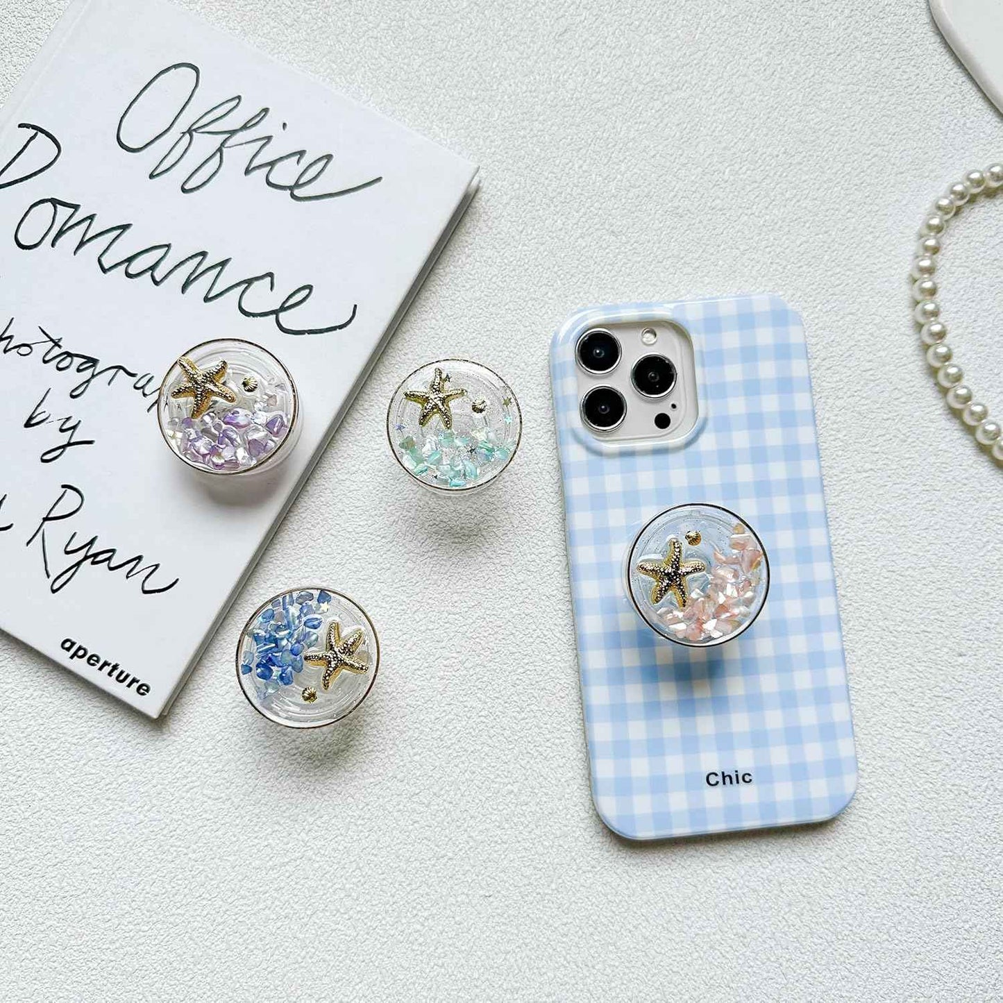 Elegant Ocean Style Expandable Collapsible Mobile Phone Grip Stand Holder for Smartphone Tablet Cell Phone Accessory (Sky Blue)