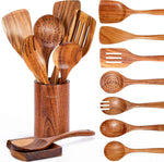 9 Piece Natural Teak Wooden Kitchen Utensil Set