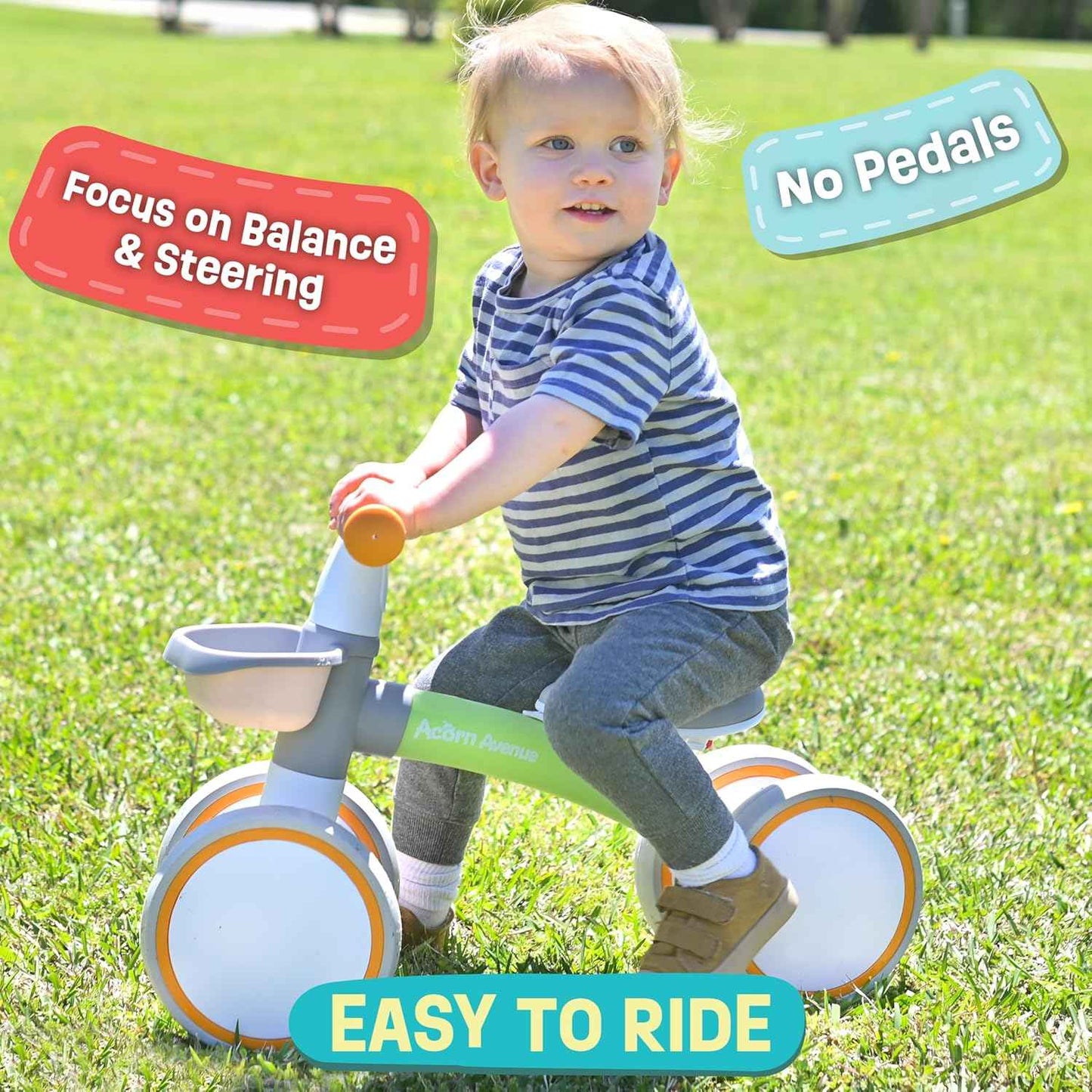 Baby Balance Bike for 1 Year Old Boys Girls 12-24 Month Toddler Balance Bike, Storage Basket, 4 Wheels and Adjustable Seat, Toddler First Bike, First Birthday Gifts