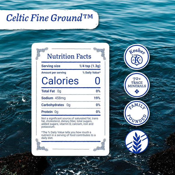 Celtic Sea Salt Fine Ground - Unrefined Mineral Salt, Sustainably Harvested, GMP Certified, Lab Tested