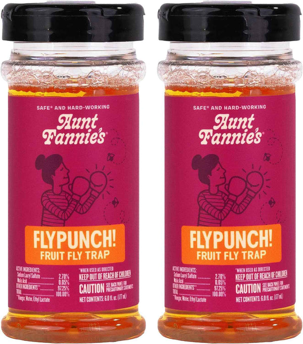 Aunt Fannie's FlyPunch Fruit Fly Trap for Indoor and Kitchen Use, Ready to Use, Made with Plant Based Ingredients, Safe Near Food, Each Bottle Lasts Up to 30 Days, Pack of 2