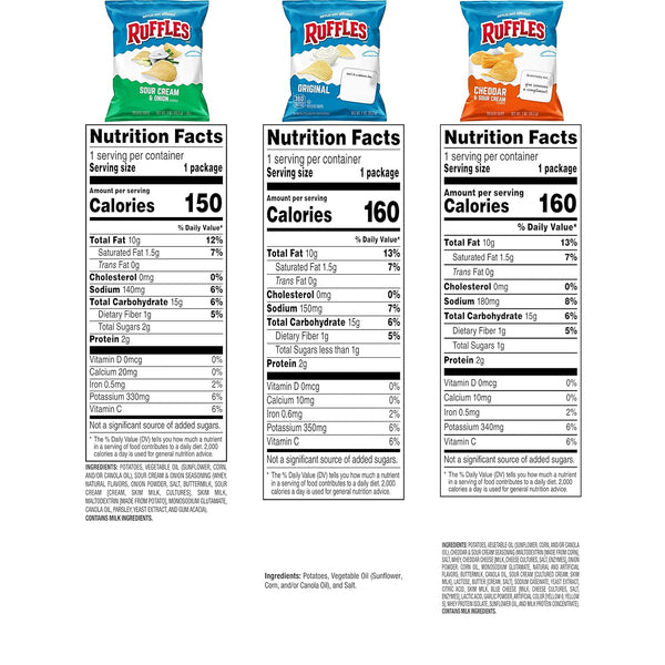 Ruffles Potato Chips Variety Pack, 40 Count, Assorted Flavors