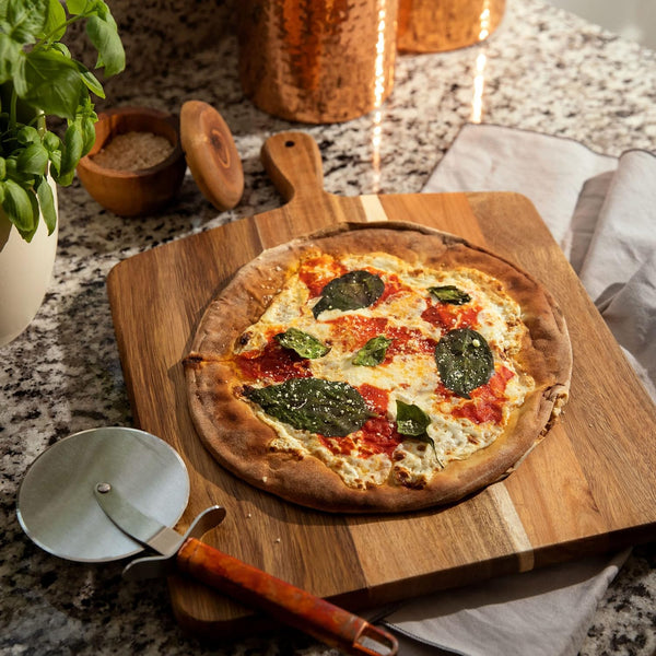 Acacia wood cutting board and serving board with handle for kitchen and dining