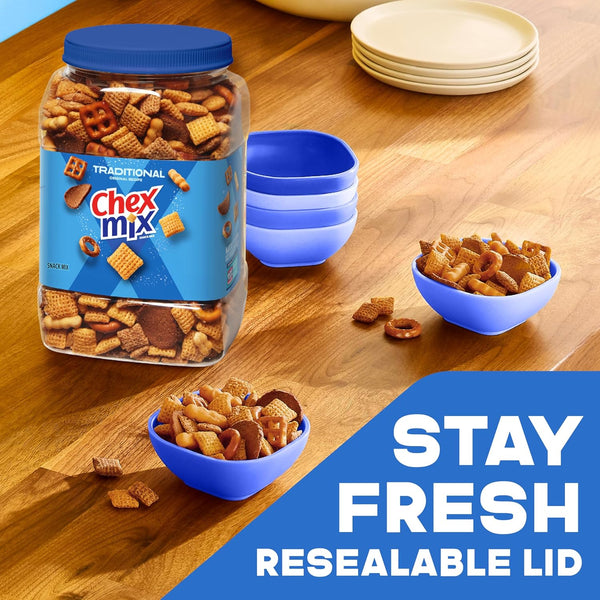 Chex Mix Traditional Original Recipe Snack Mix, 20 oz tub, Salty Snacks