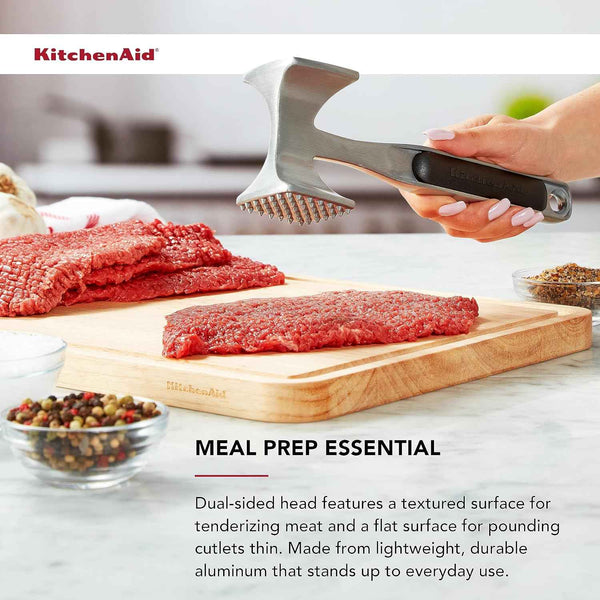 KitchenAid meat tenderizer with aluminized mallet, hang hole, and lifetime warranty, one size, black