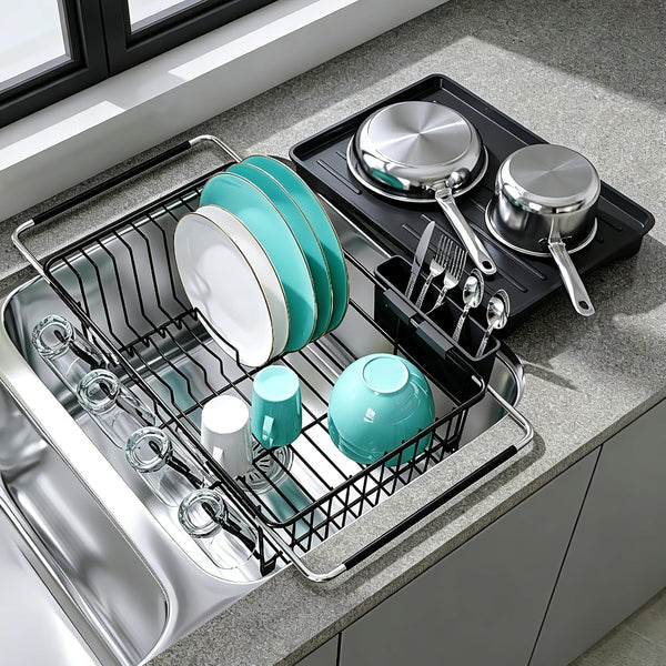 Stainless Steel Dish Drying Rack for Kitchen Sink with Utensil Holder
