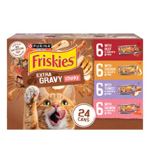 purina friskies 24ct variety pack canned cat food extra gravy with chicken turkey salmon beef 5.5 oz cans