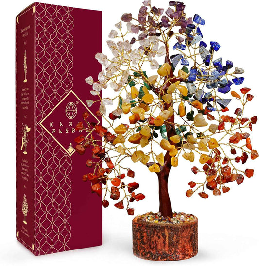 Crystal Tree of Life 7 Chakra Healing Crystals Trees for Home Decor, Office Desk Decor, Boho Decor, Handmade Bonsai Trees for Positive Energy, Money, Good Luck Birthday Gifts for Women, Mom