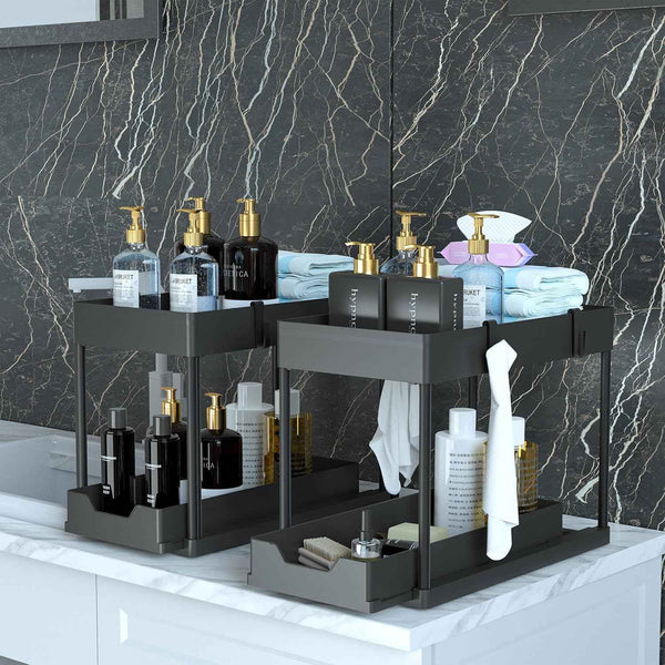 DEKAVA 2 Pack Bathroom Under Sink Organizer Cabinet Basket Drawers Set