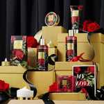 Exotic Rose Valentine Gift Basket for Women, Spa Bath and Body Gift Set with Rose Soaps and Bath Salts