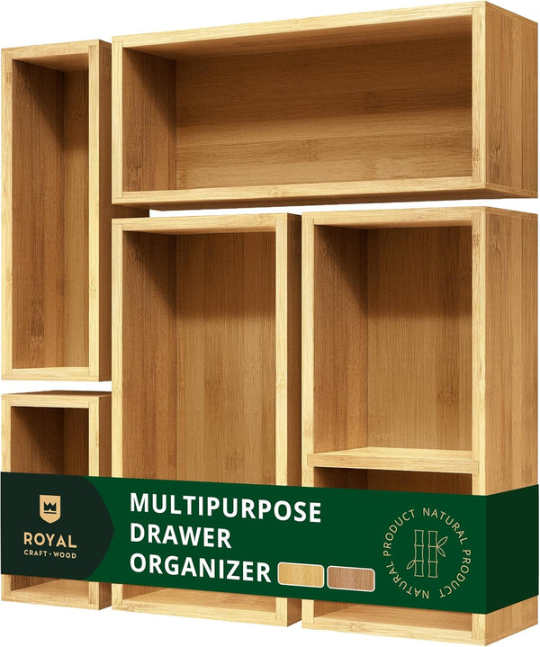 5-piece bamboo drawer organizer set for multi-use storage