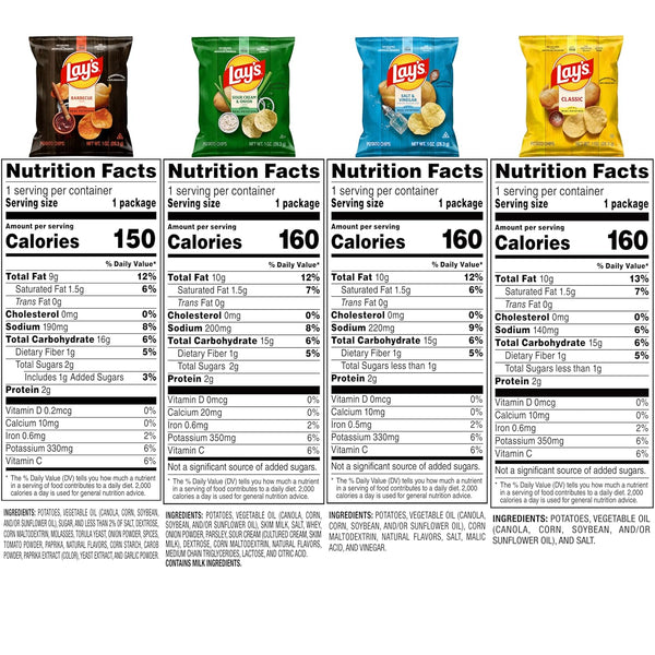 Lay's Potato Chips 4 Flavor Variety Pack 40 Single Serve Bags