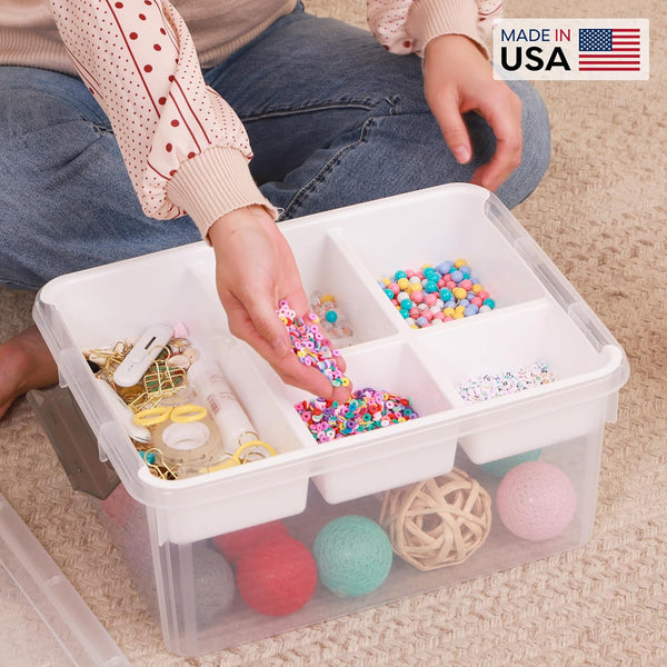 17-Quart Plastic Storage Box with Removable Tray for Arts and Crafts Supplies
