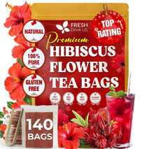 100% Natural Hibiscus Flowers Tea Bags, Loose Flower Herbal Tea, No Sugar, No Caffeine, No Gluten, Vegan