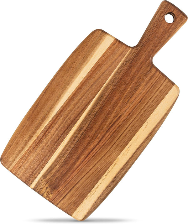Acacia wood cutting board and serving board with handle for kitchen and dining