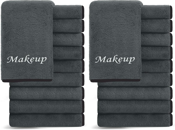 Cosy Family 10 Pack Makeup Remover Wash Cloths - Soft Microfiber Fingertip Facial Cleansing Cloths for Hand and Make Up, 12 x 12 in, Black Grey
