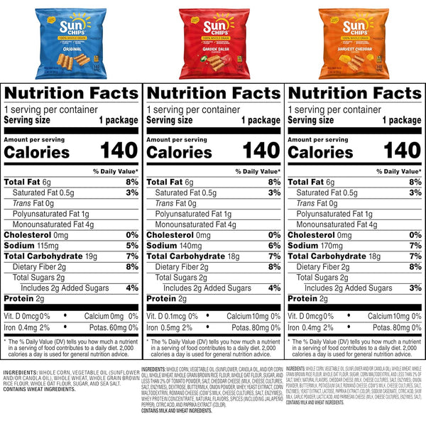 SunChips 100% Whole Grain Chips Variety Pack 40 1 oz Bags