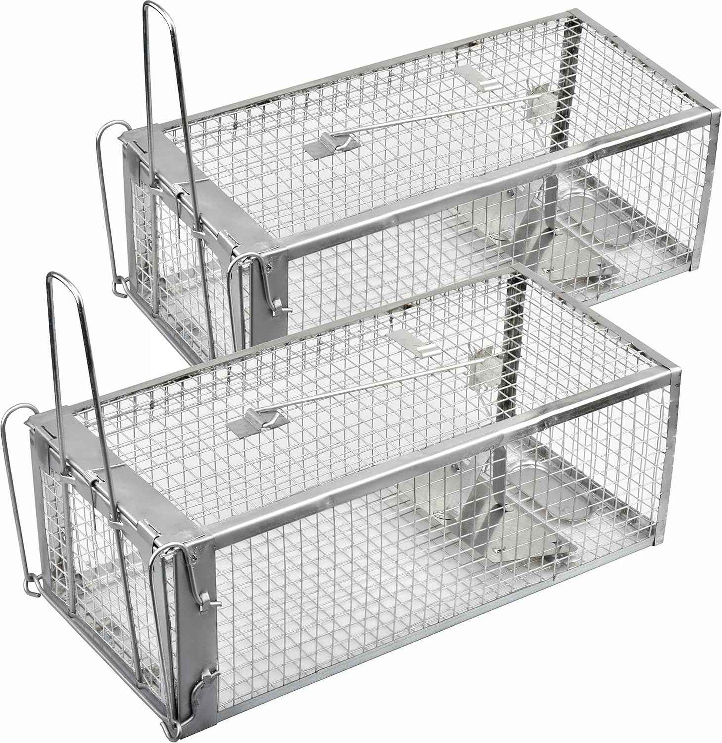 2-Pack Rat Traps Humane Live Mouse Vole Chipmunk Trap Cage for Indoors and Outdoors (Black)
