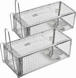 2-Pack Rat Traps Humane Live Mouse Vole Chipmunk Trap Cage for Indoors and Outdoors (Black)