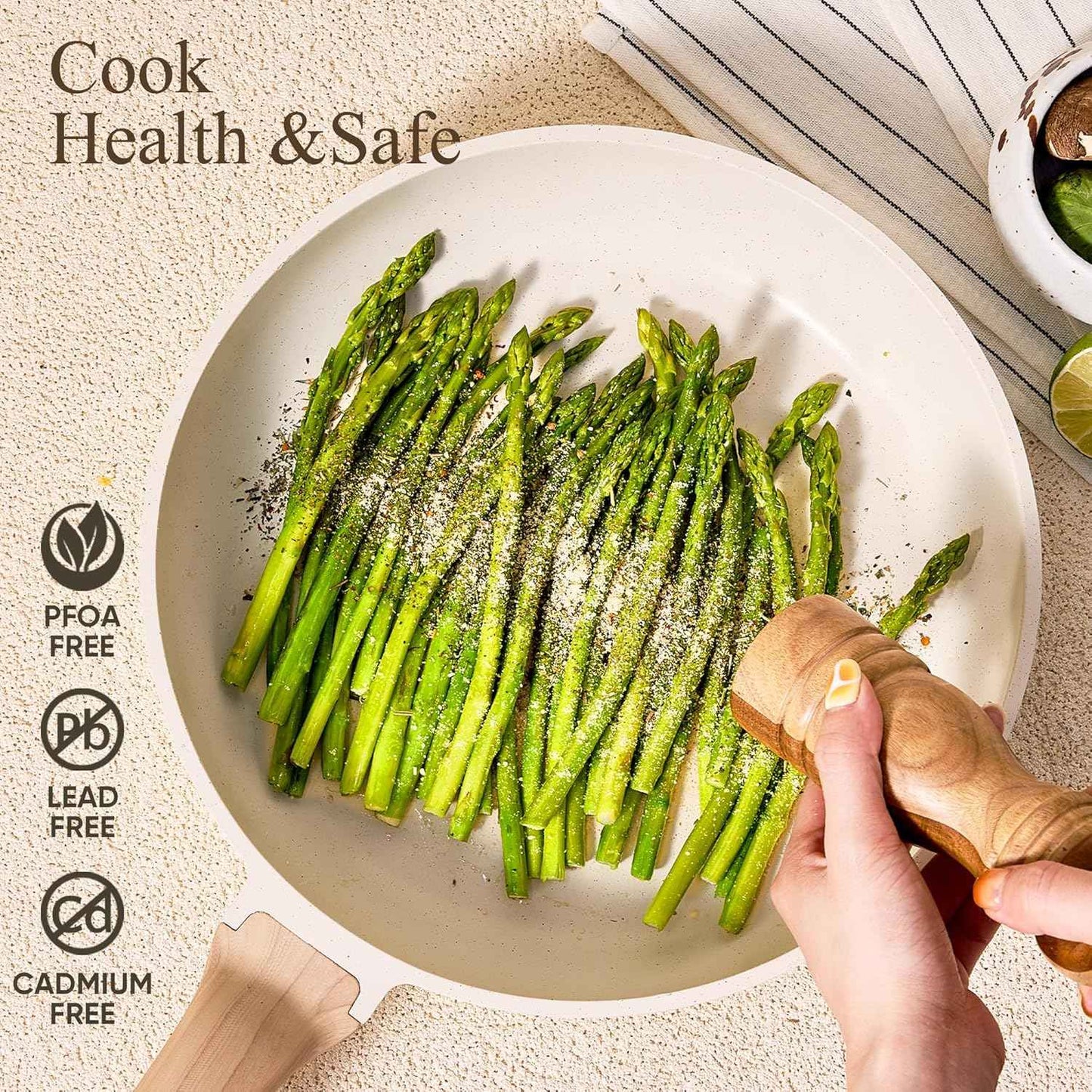 CAROTE 21Pcs non-stick cookware set, induction compatible, white granite finish, PFOS and PFOA free cooking set
