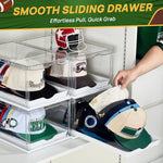 Hat Organizer for Baseball Caps, Clear Storage Box with Drawer and Sliding Tray