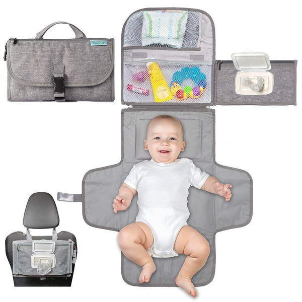 Kopi Baby Portable Diaper Changing Pad - Grey, Classic, 7.35 x 11.5 inches, Foldable, Infant Travel Station Kit, Newborn Gift