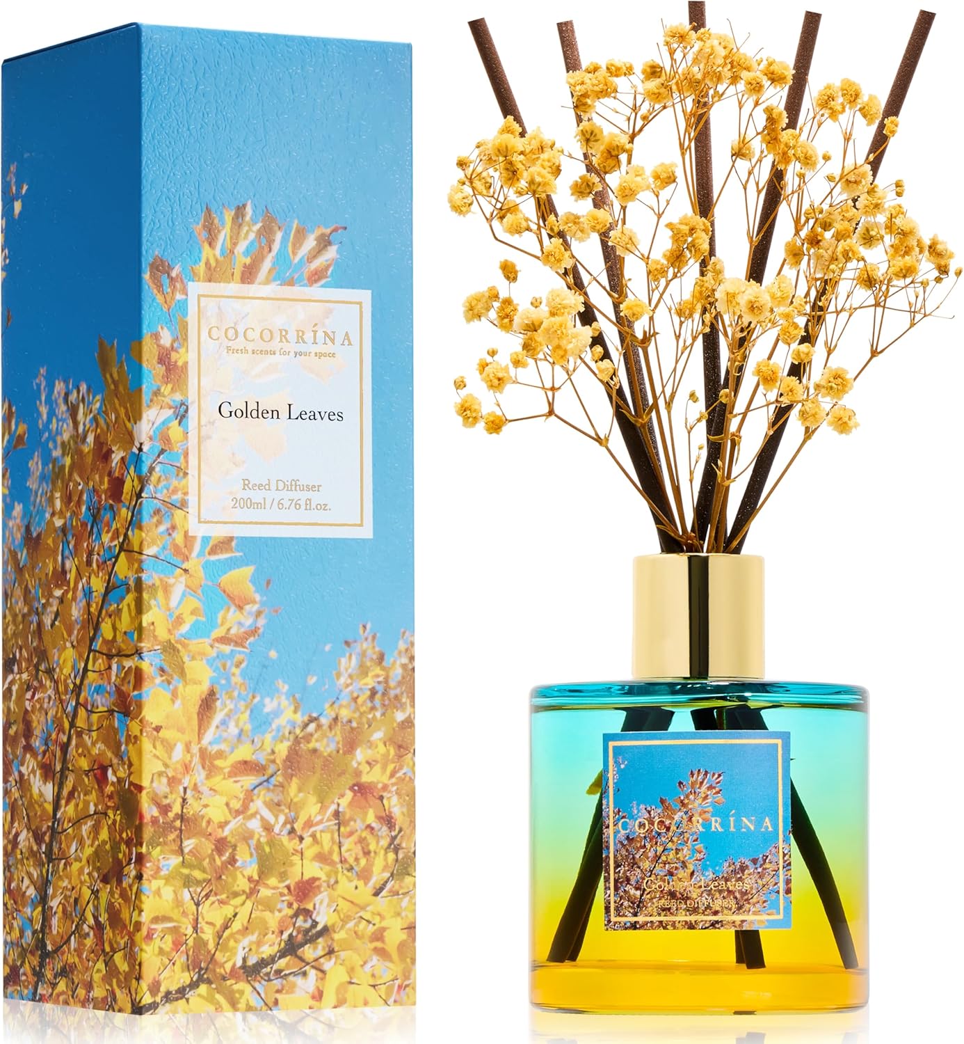 Cocorrína Premium Reed Diffuser Set with Preserved Baby's Breath & Cotton Stick Cashmere Vanilla | 6.7 fl oz Scent Fragrance Oil Diffuser for Bedroom Bathroom Home Décor