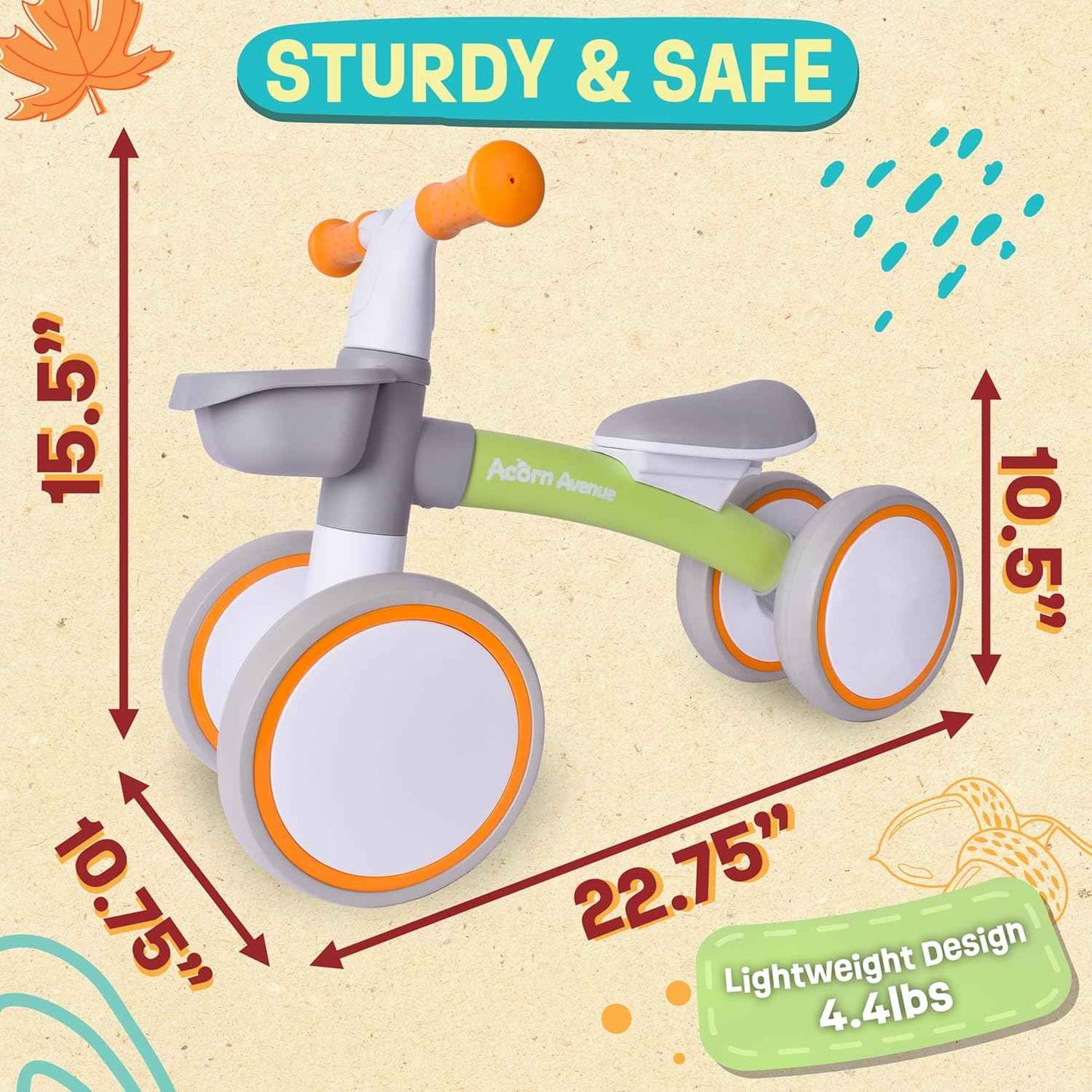 Baby Balance Bike for 1 Year Old Boys Girls 12-24 Month Toddler Balance Bike, Storage Basket, 4 Wheels and Adjustable Seat, Toddler First Bike, First Birthday Gifts