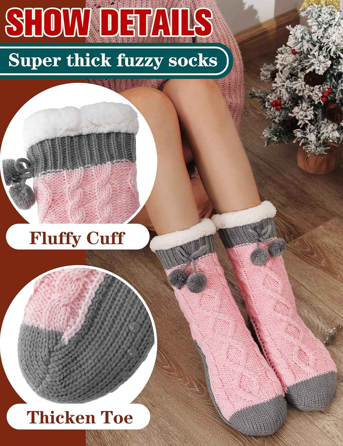 Womens Slipper Fuzzy Grips Socks Fluffy Winter Warm Thick Thermal Cozy Plush Non Slip Cabin Soft Fleece Socks | Warm, Cozy, Non Slip, Fluffy, Soft, Plush, Fleece, Thermal, Thick, Winter