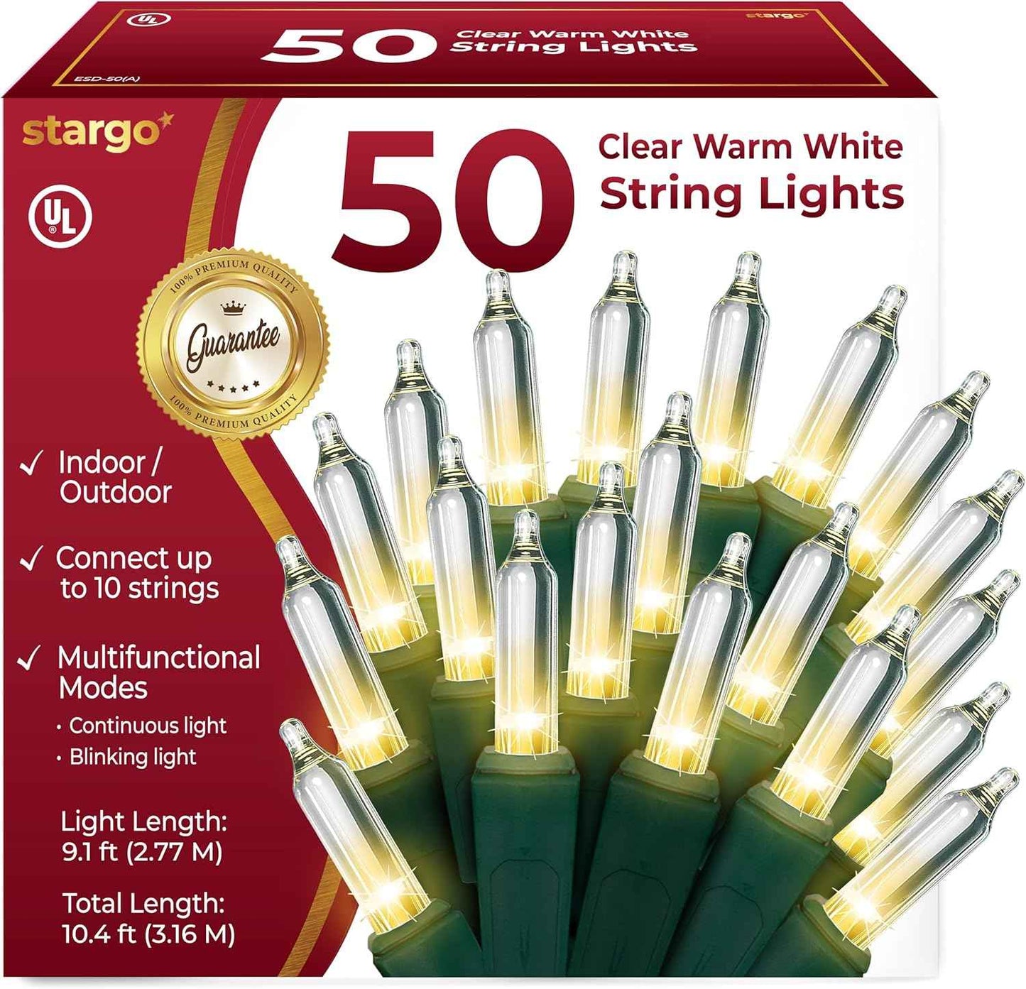 Clear Warm White Christmas Tree Lights, 6.3FT String with 35 Mini Incandescent Bulbs, Green Wire, Twinkle Lighting Modes