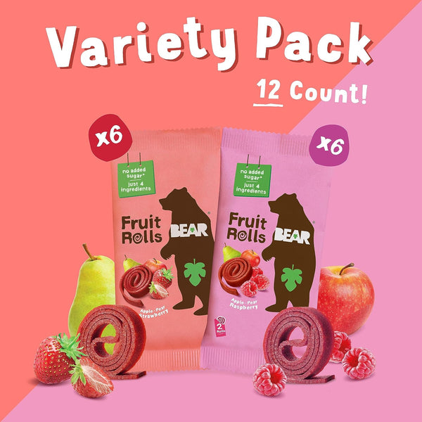 Bear Strawberry Raspberry Fruit Rolls Variety Pack, 8.4 OZ