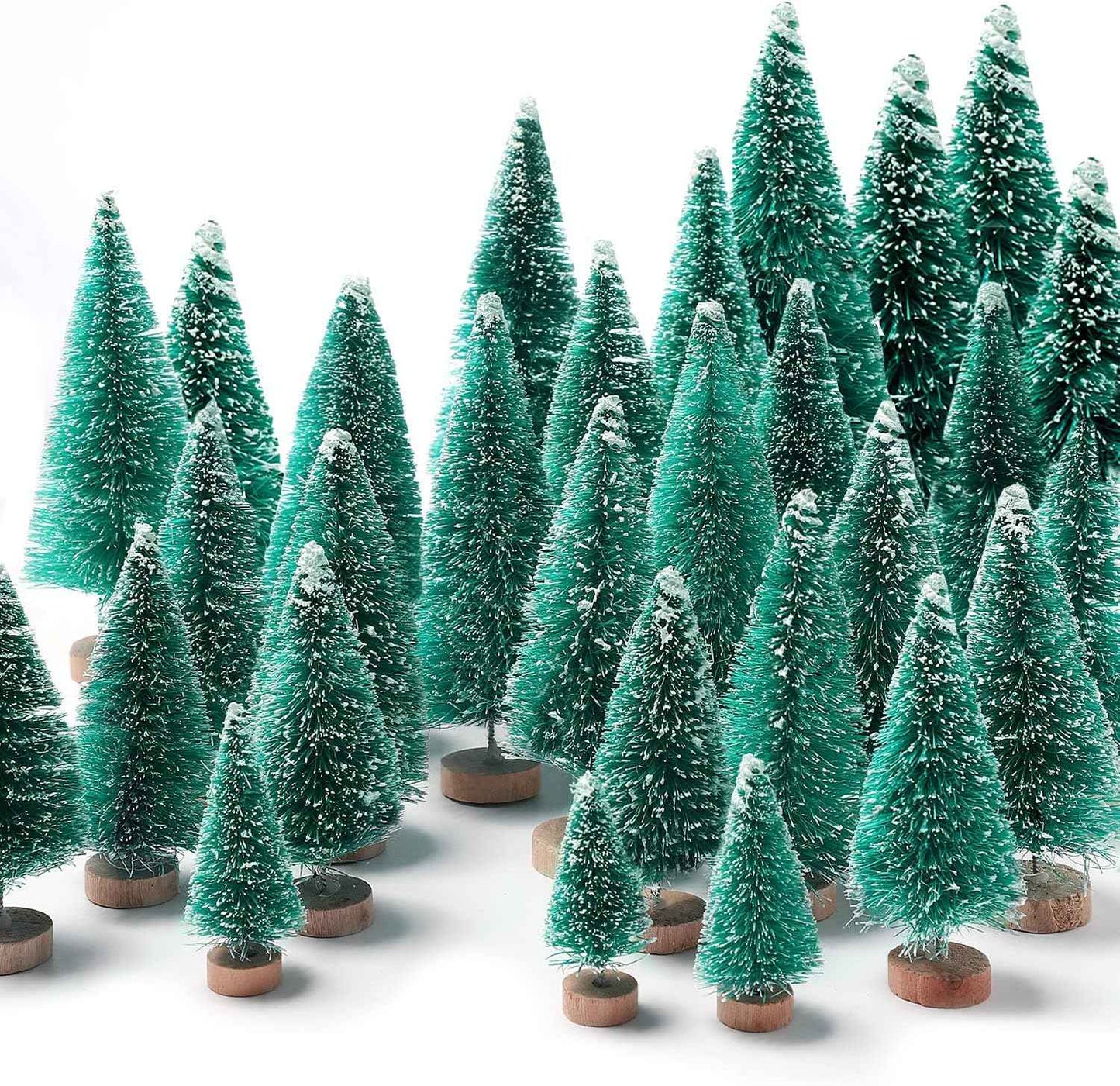 30Pcs Christmas Decorations Mini Christmas Trees, Artificial Christmas Tree Bottle Brush Trees with Wooden Base for Christmas Decor Christmas Party Home Table Craft