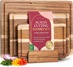 Acacia Wood Cutting Board Set of 3 for Kitchen with Deep Juice Groove