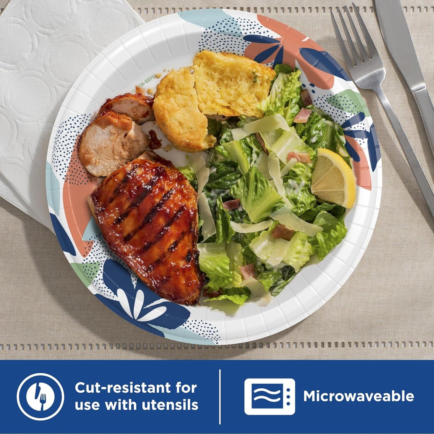 Dixie Large Paper Plates, 10 Inch, 54 Count, 2X Stronger*, Microwave-Safe, Soak-Proof, Cut Resistant, Disposable Plates For Everyday Breakfast, Lunch, & Dinner Meals
