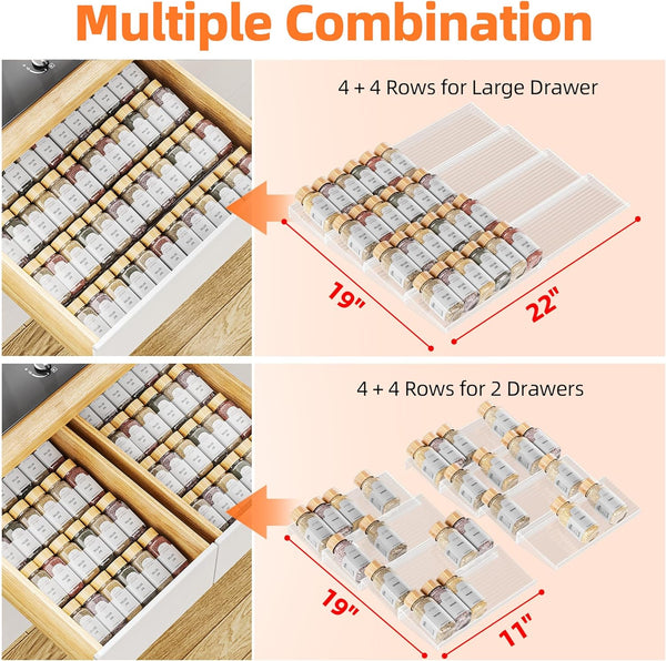 MUDEELA Clear Spice Drawer Organizer for Kitchen Storage