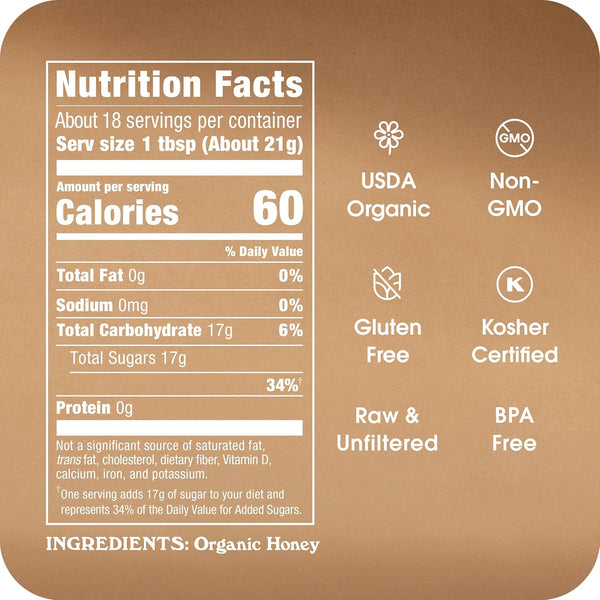 In The Raw Organic Honey, 14 oz Squeeze Bottle, Pure Raw & Unfiltered, No Additives, Gluten and BPA Free, USDA Certified