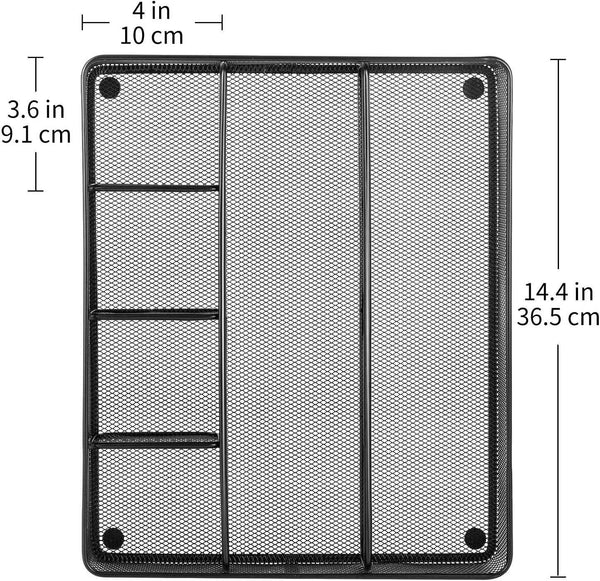 Amazon Basics Desk Drawer Organizer for Office and Home, Metal Mesh, Anti-Slip, 6 Compartments, Black