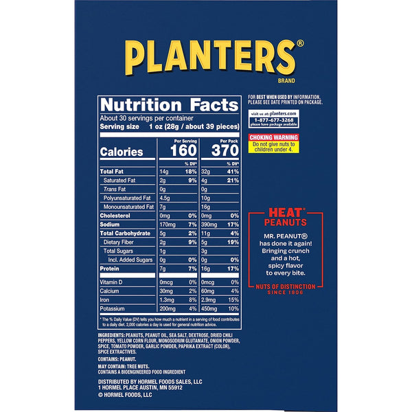 Planters Heat Peanuts, Spicy Snacks, 15-Pack, 2.25 oz Nuts