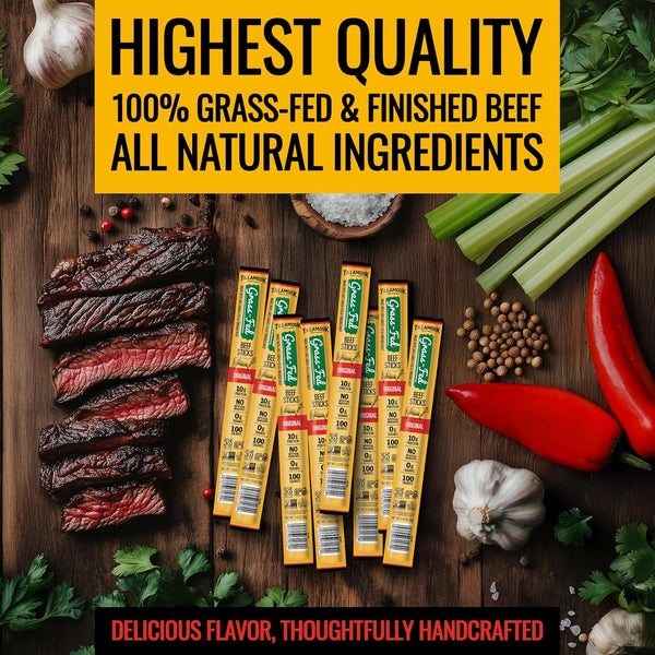 Tillamook Country Smoker 100% Grass Fed Beef Sticks, 8 Pack, 1.15 Ounce, Non-GMO, Gluten Free, High Protein Snack