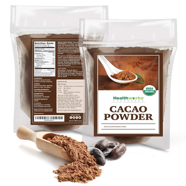 Healthworks organic cacao powder 16 oz 1 lb peruvian bean nut origin sugar free keto vegan non gmo